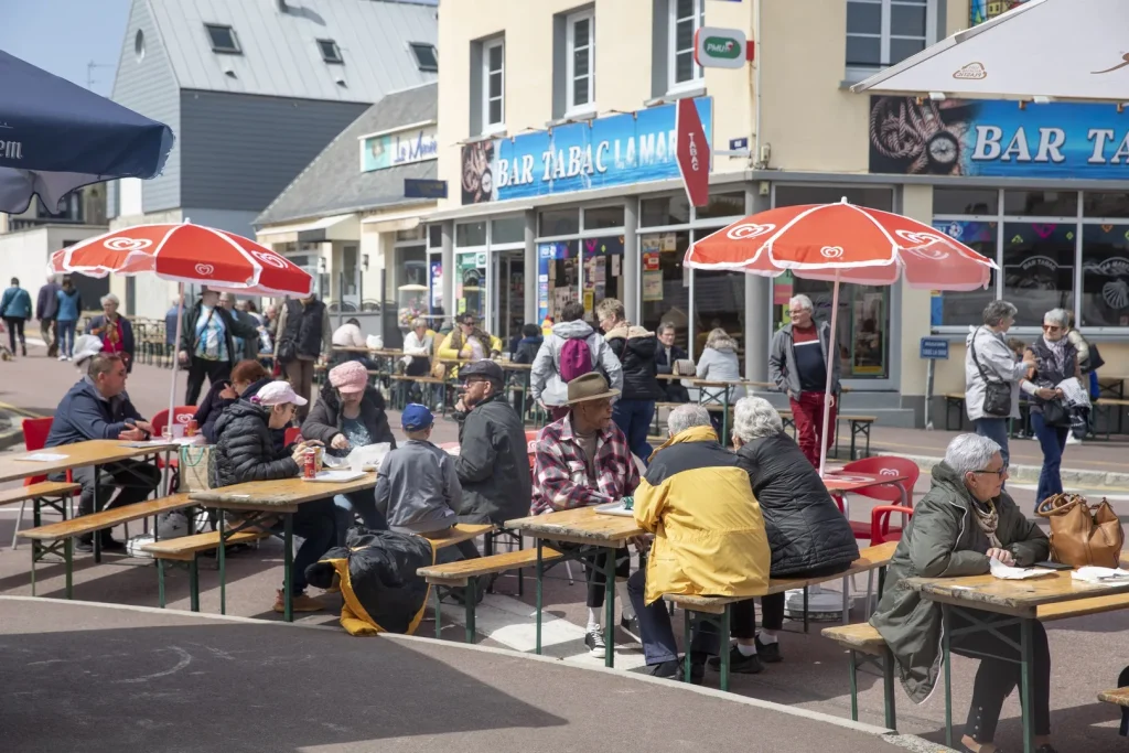 Meal break at the whelk fair at Pirou Plage in Normandy