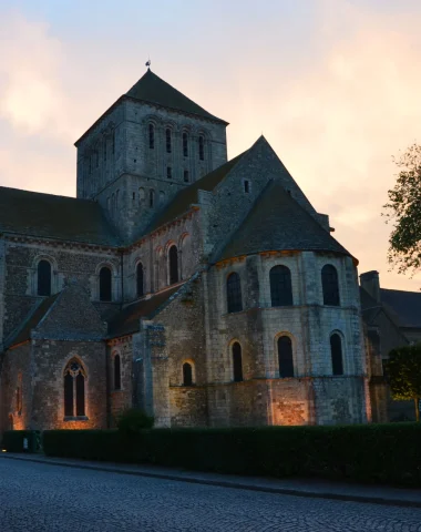 Lessay Abbey at sunset